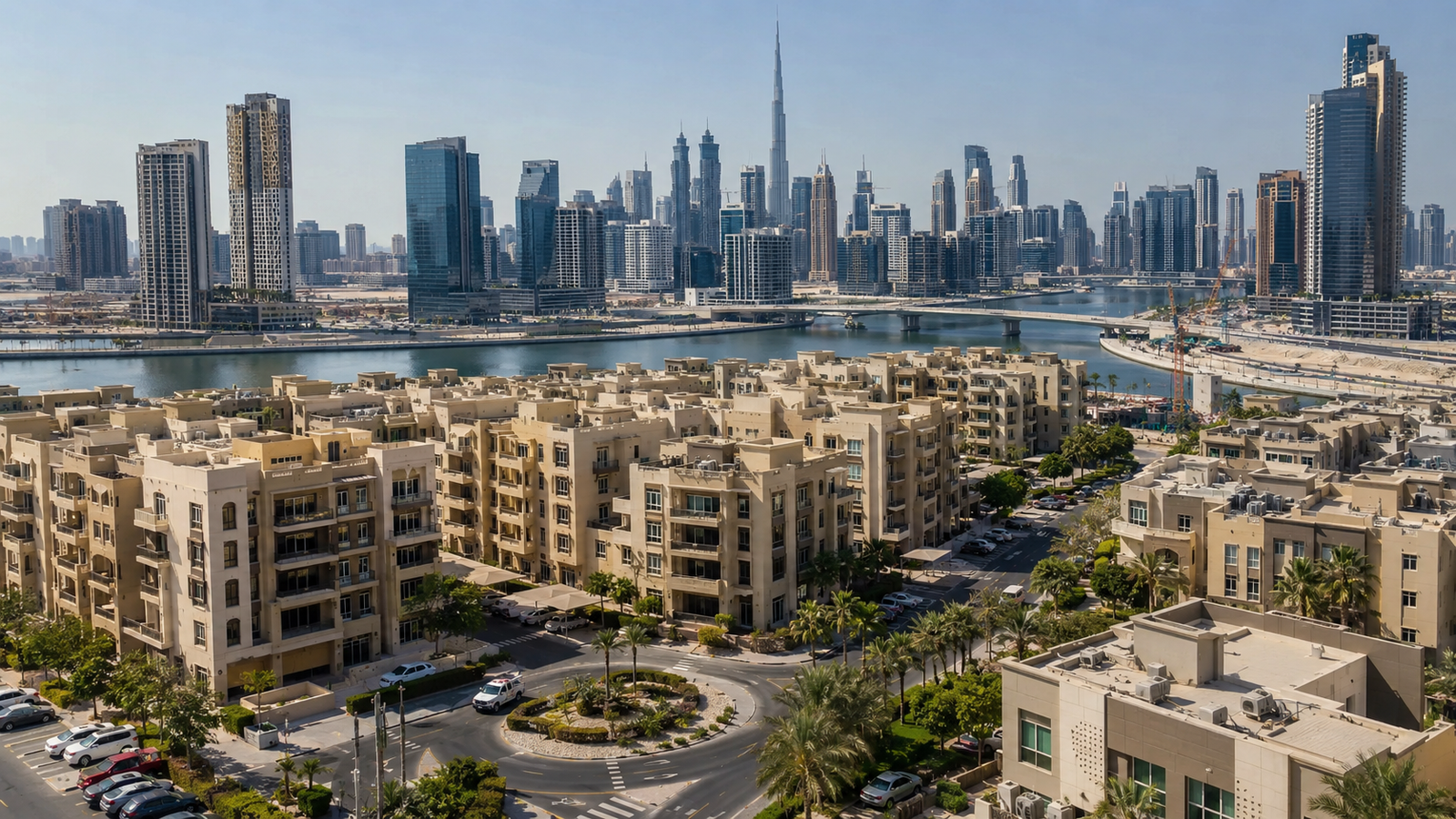 JVC apartments and Business Bay towers representing multiple Dubai properties used for Golden Visa investment planning