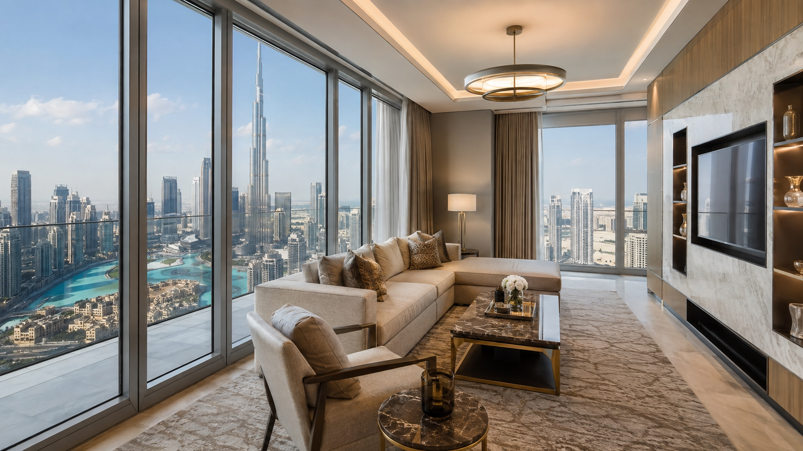 Luxury serviced apartment overlooking Burj Khalifa representing Address Downtown residence investment