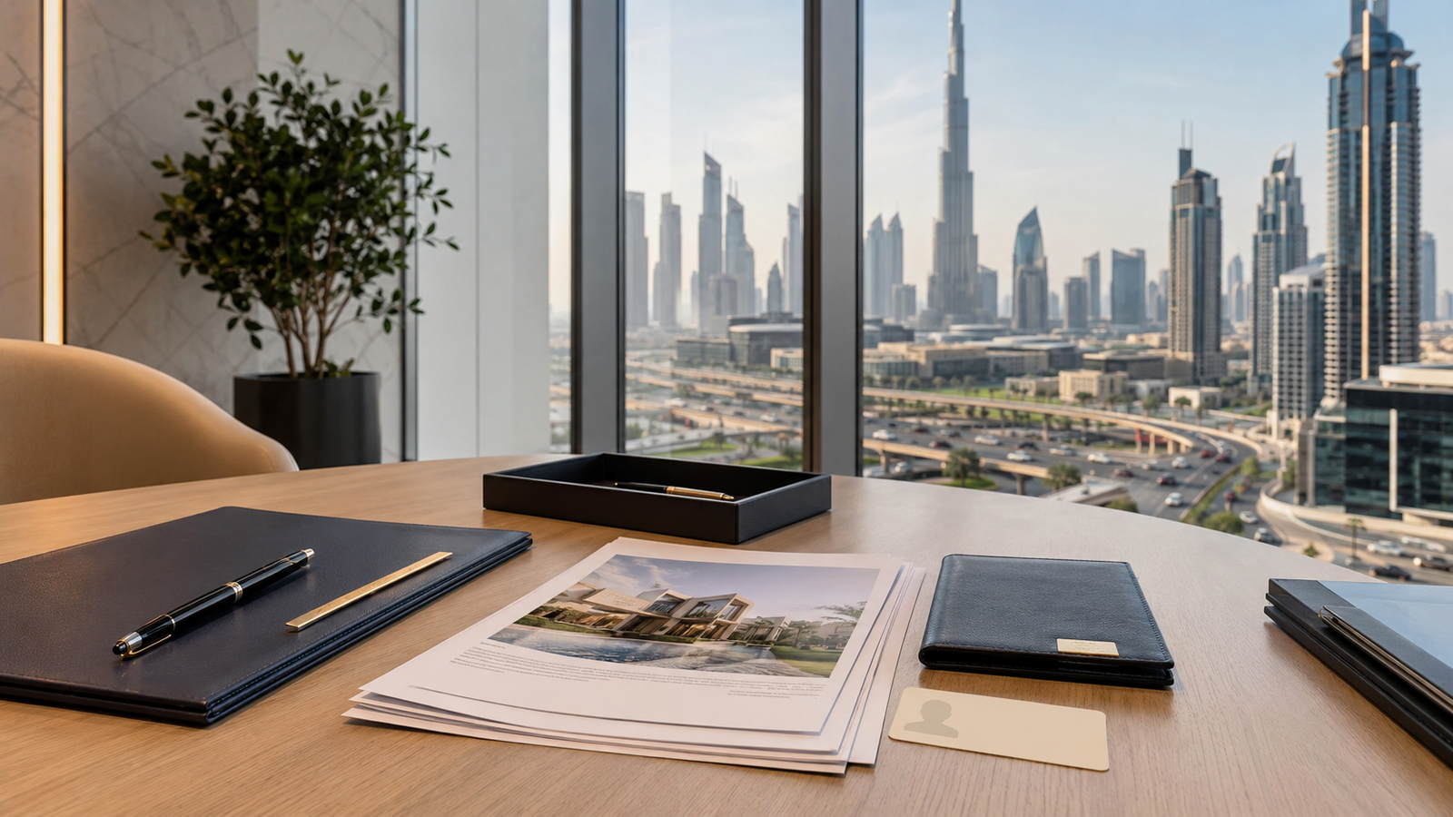 Dubai property documents in a professional UAE office representing the Golden Visa application process